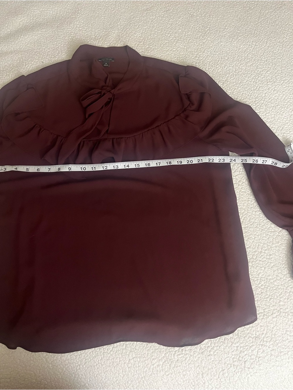 Ann Taylor Wine Tie-Neck Ruffle Blouse - Picture 7 of 7